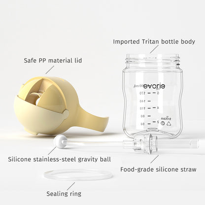 Evorie Tritan Baby 360 Straw Water Bottle Sippy Cup 200mL, Lemon Yellow
