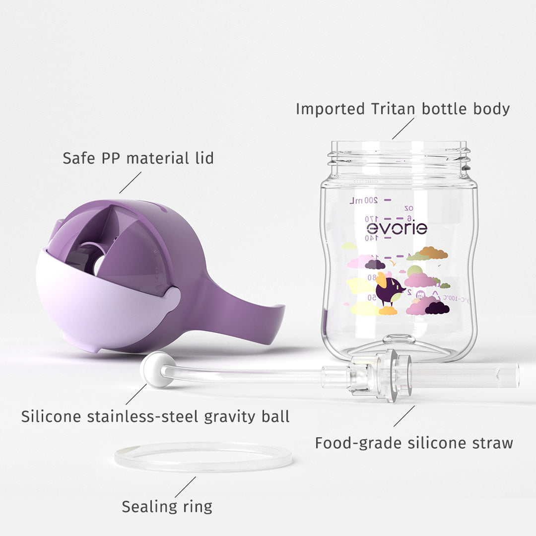 Evorie Tritan Baby 360 Straw Water Bottle Sippy Cup 200mL, Daydream