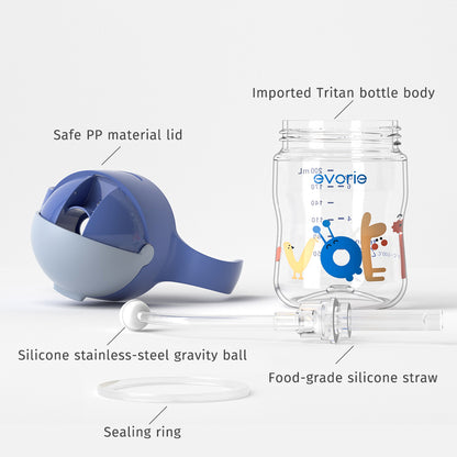 Evorie Tritan Baby 360 Straw Water Bottle Sippy Cup 200mL, Blue Explorer