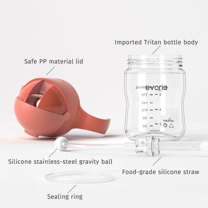 Evorie Tritan Baby 360 Straw Water Bottle Sippy Cup 200mL, Coral Red