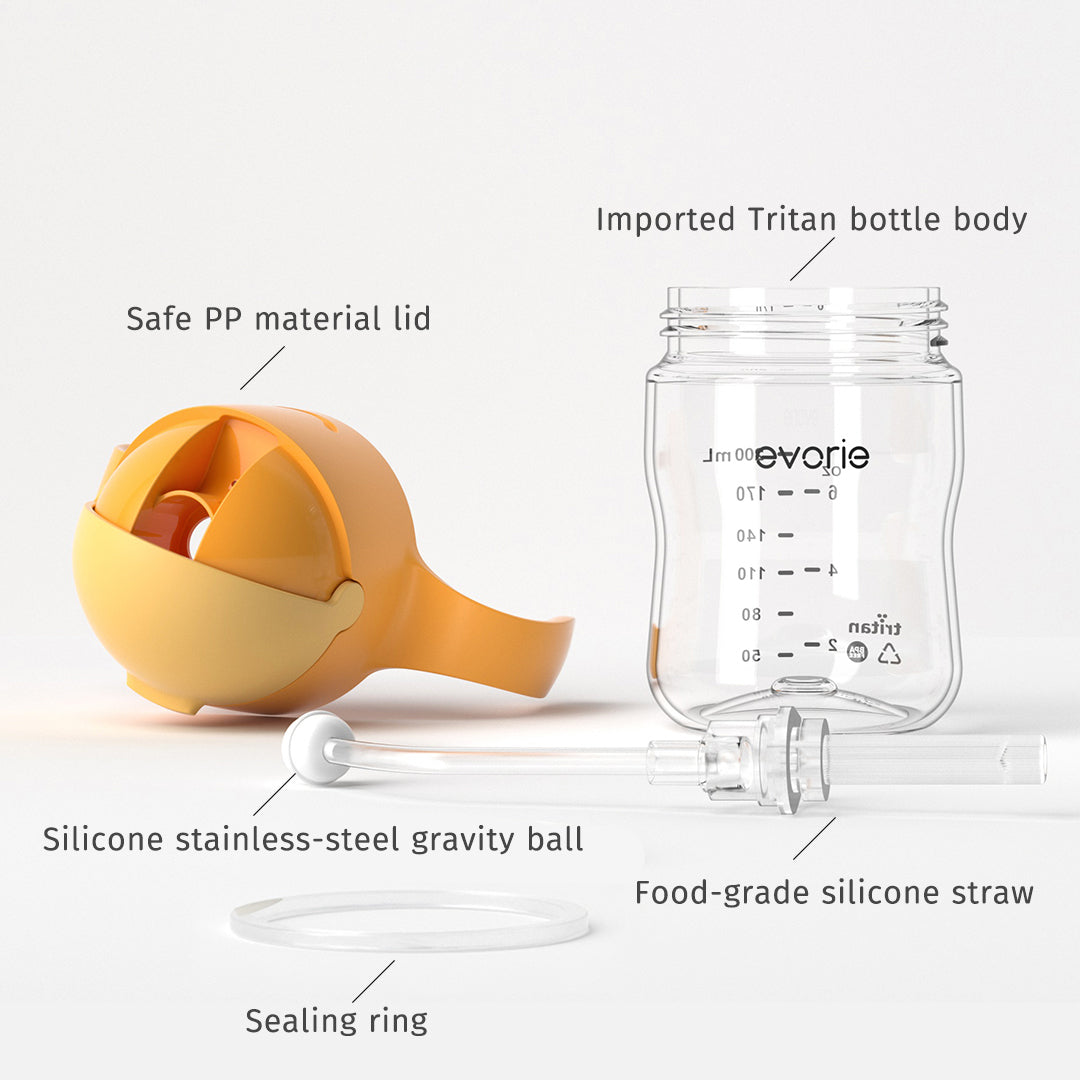 Evorie Tritan Baby 360 Straw Water Bottle Sippy Cup 200mL, Apricot