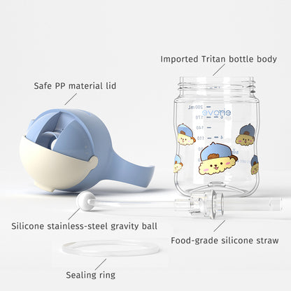 Evorie Tritan Baby 360 Straw Water Bottle Sippy Cup 200mL, Cool Pup