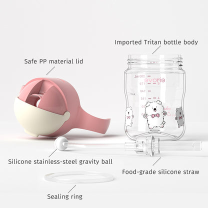 Evorie Tritan Baby 360 Straw Water Bottle Sippy Cup 200mL, Sweet Pup