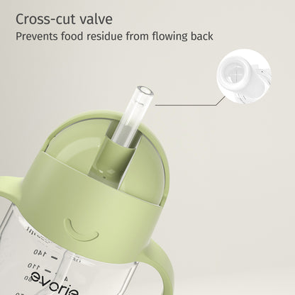 Evorie Tritan Baby 360 Straw Water Bottle Sippy Cup 200mL, Light Matcha