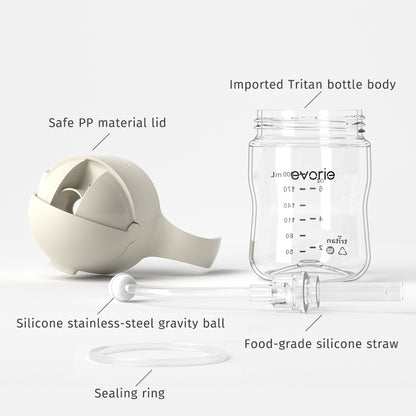 Evorie Tritan Baby 360 Straw Water Bottle Sippy Cup 200mL, Cream Beige
