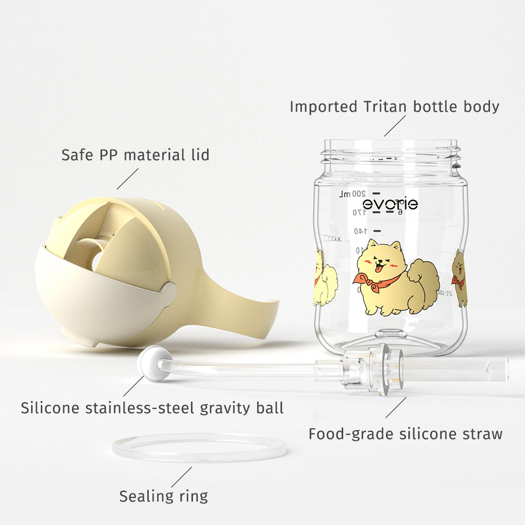 Evorie Tritan Baby 360 Straw Water Bottle Sippy Cup 200mL, Star Shiba