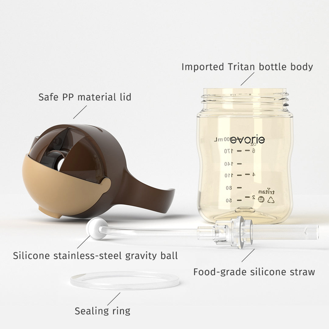 Evorie Tritan Baby 360 Straw Water Bottle Sippy Cup 200mL, Coffee