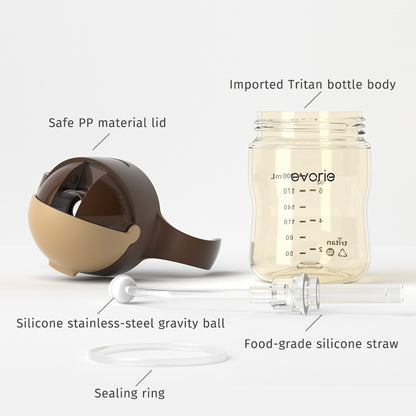 Evorie Tritan Baby 360 Straw Water Bottle Sippy Cup 200mL, Coffee