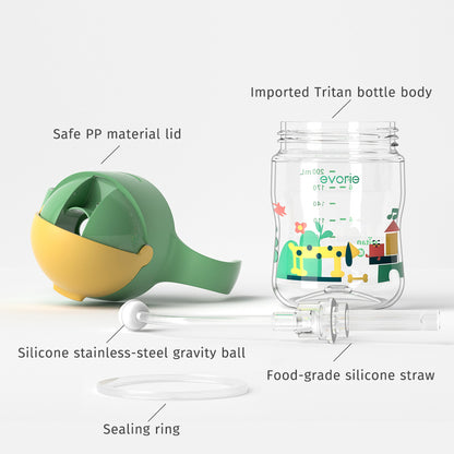 Evorie Tritan Baby 360 Straw Water Bottle Sippy Cup 200mL, Green Explorer