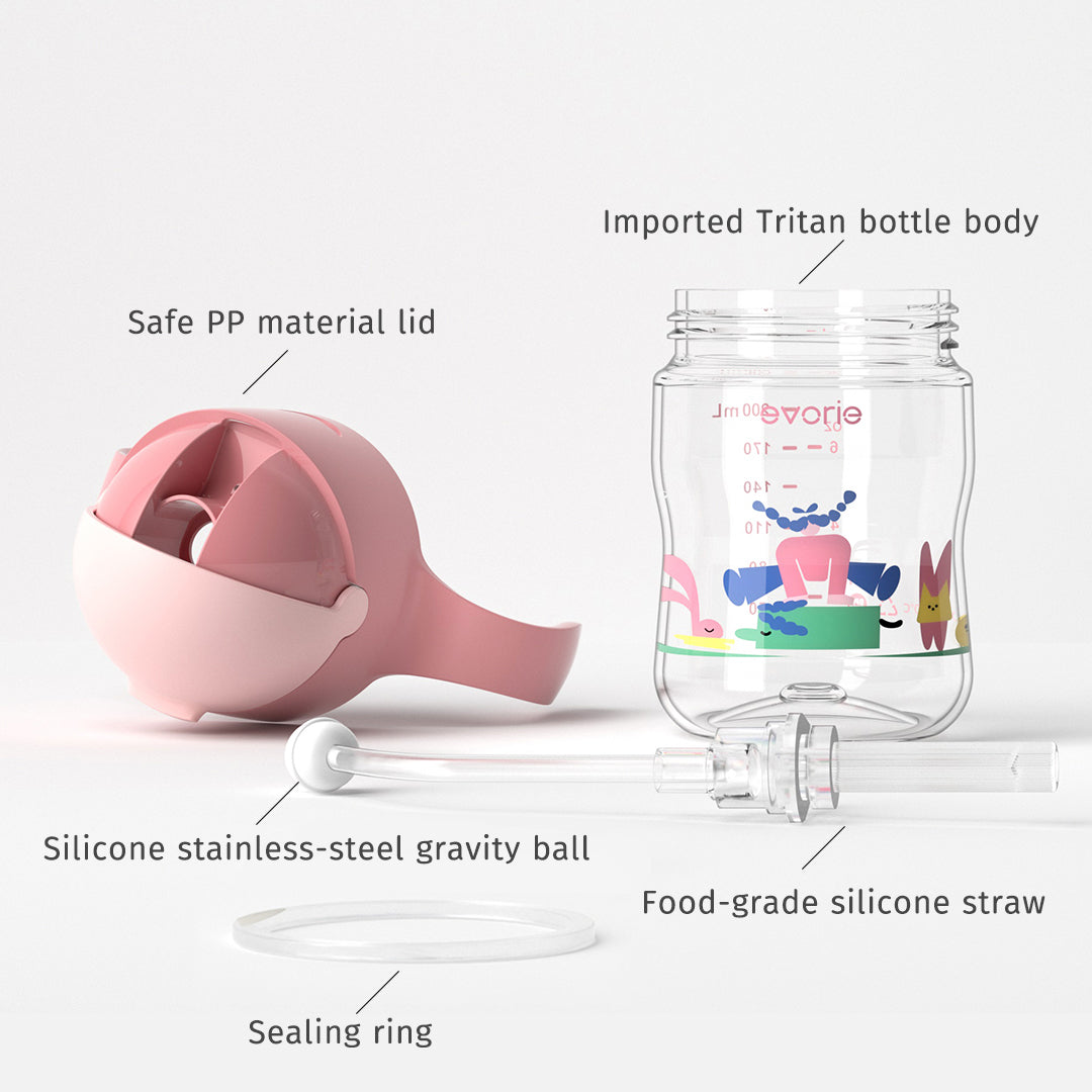 Evorie Tritan Baby 360 Straw Water Bottle Sippy Cup 200mL, Pink Explorer