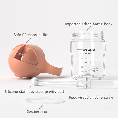 Evorie Tritan Baby 360 Straw Water Bottle Sippy Cup 200mL, Coral Pink
