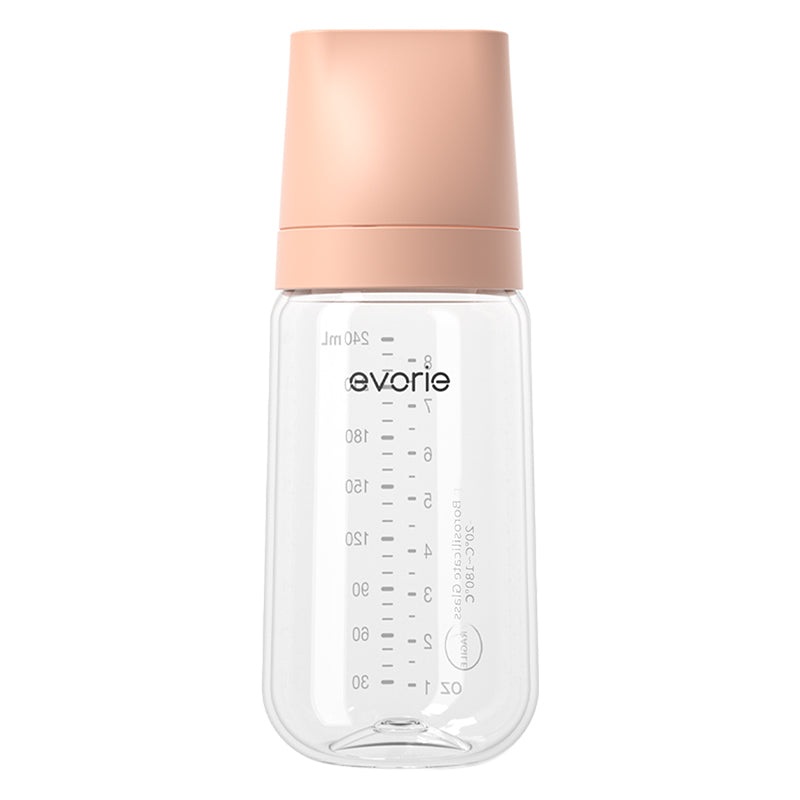 Evorie Glass Wide-neck Baby Milk Feeding Bottle 240mL/8oz - Smoke Peach