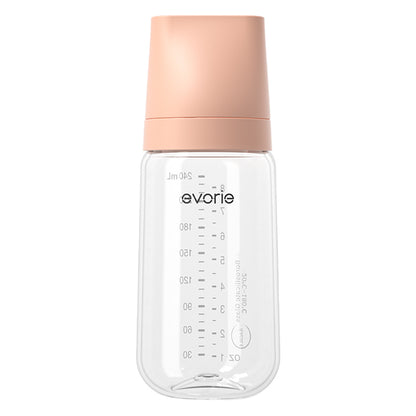 Evorie Glass Wide-neck Baby Milk Feeding Bottle 240mL/8oz - Smoke Peach