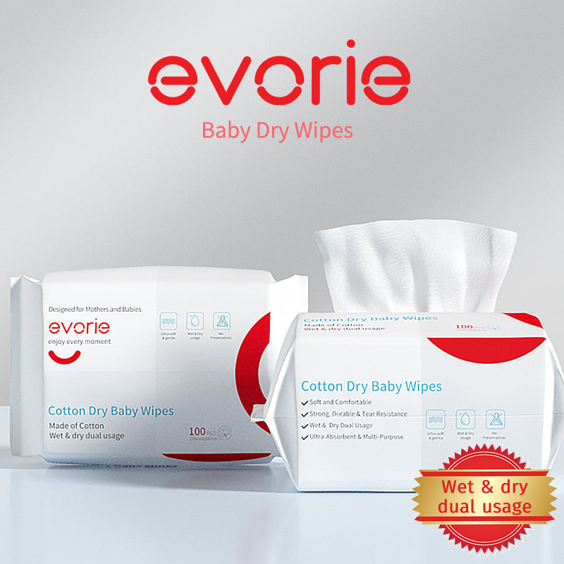 Evorie Premium Cotton Dry Baby Wipes (100 Sheets/pack)