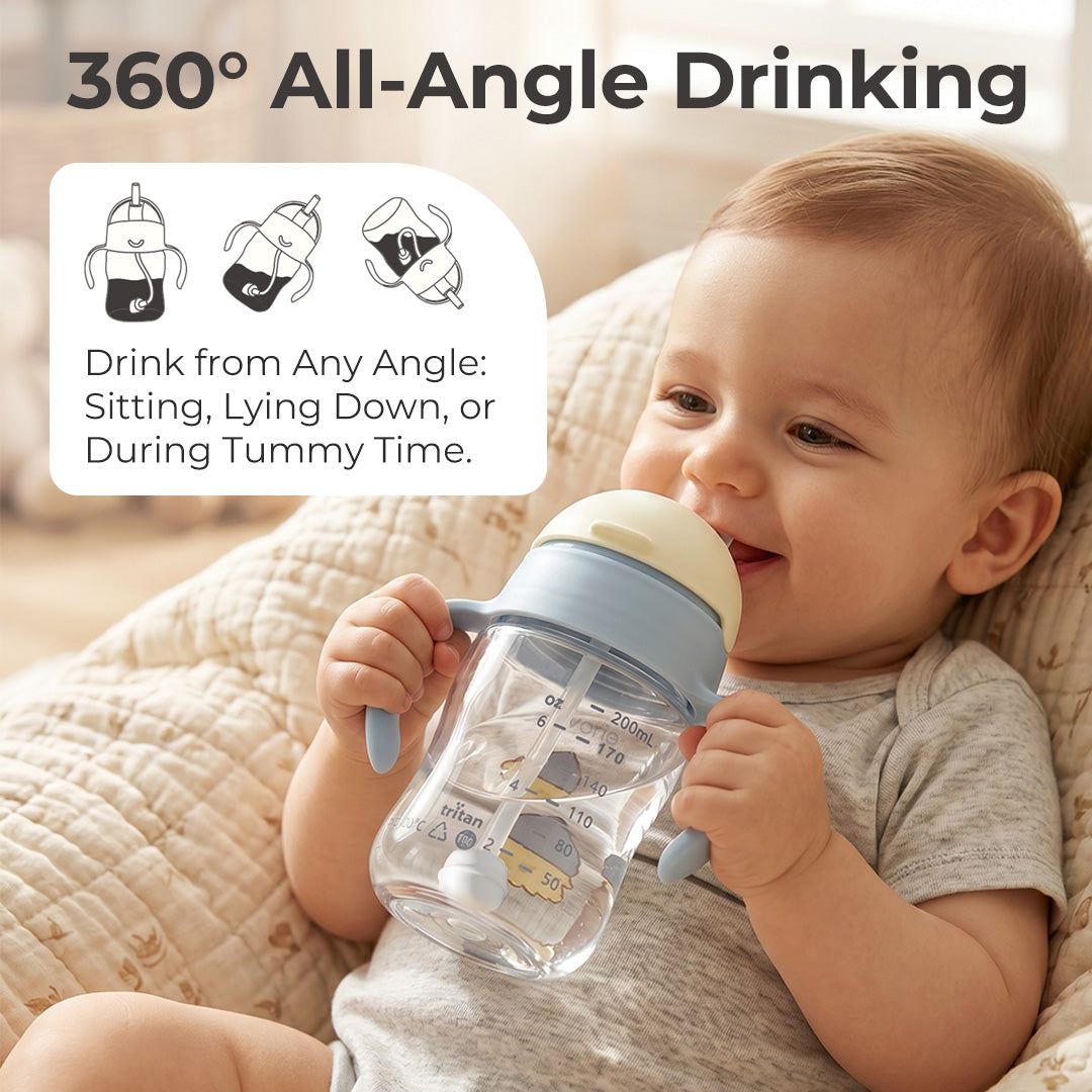 Evorie Tritan Baby 360 Straw Water Bottle Sippy Cup 200mL, Coral Red