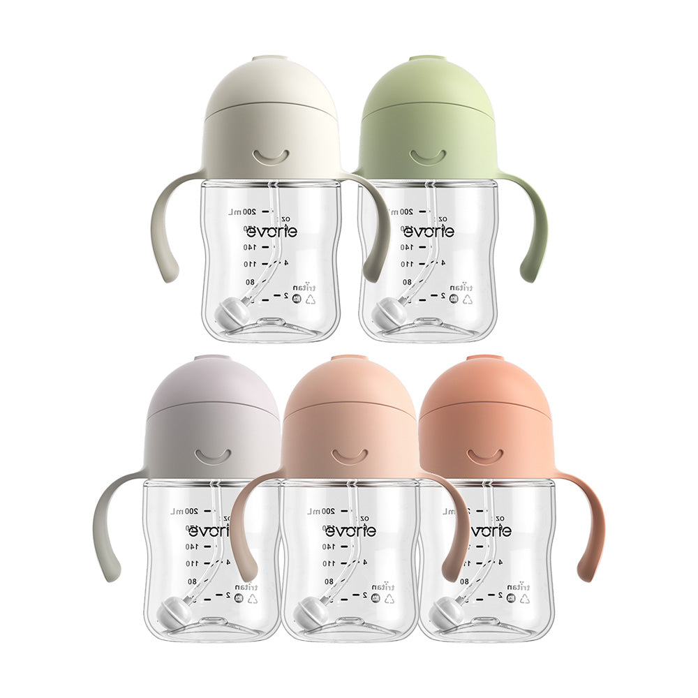 Evorie Tritan Baby 360 Straw Water Bottle Sippy Cup 200mL, Taro Purple