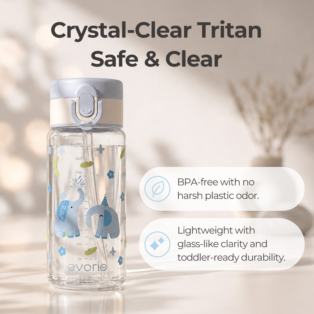 Botol Minum Anak Sedotan Evorie Tritan 380ml, Dinosaurus Hijau
