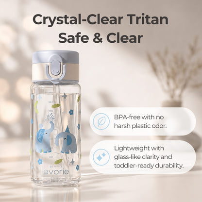 Botol Minum Anak Sedotan Evorie Tritan 380ml, Dinosaurus Hijau
