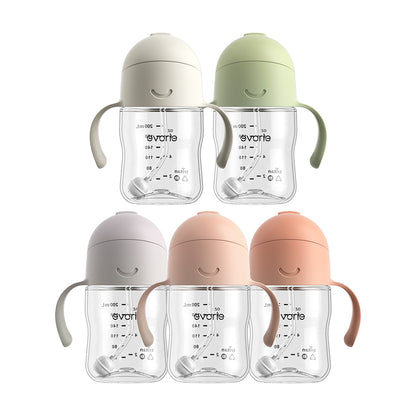 Evorie Tritan Baby 360 Straw Water Bottle Sippy Cup 200mL, Peach Pink