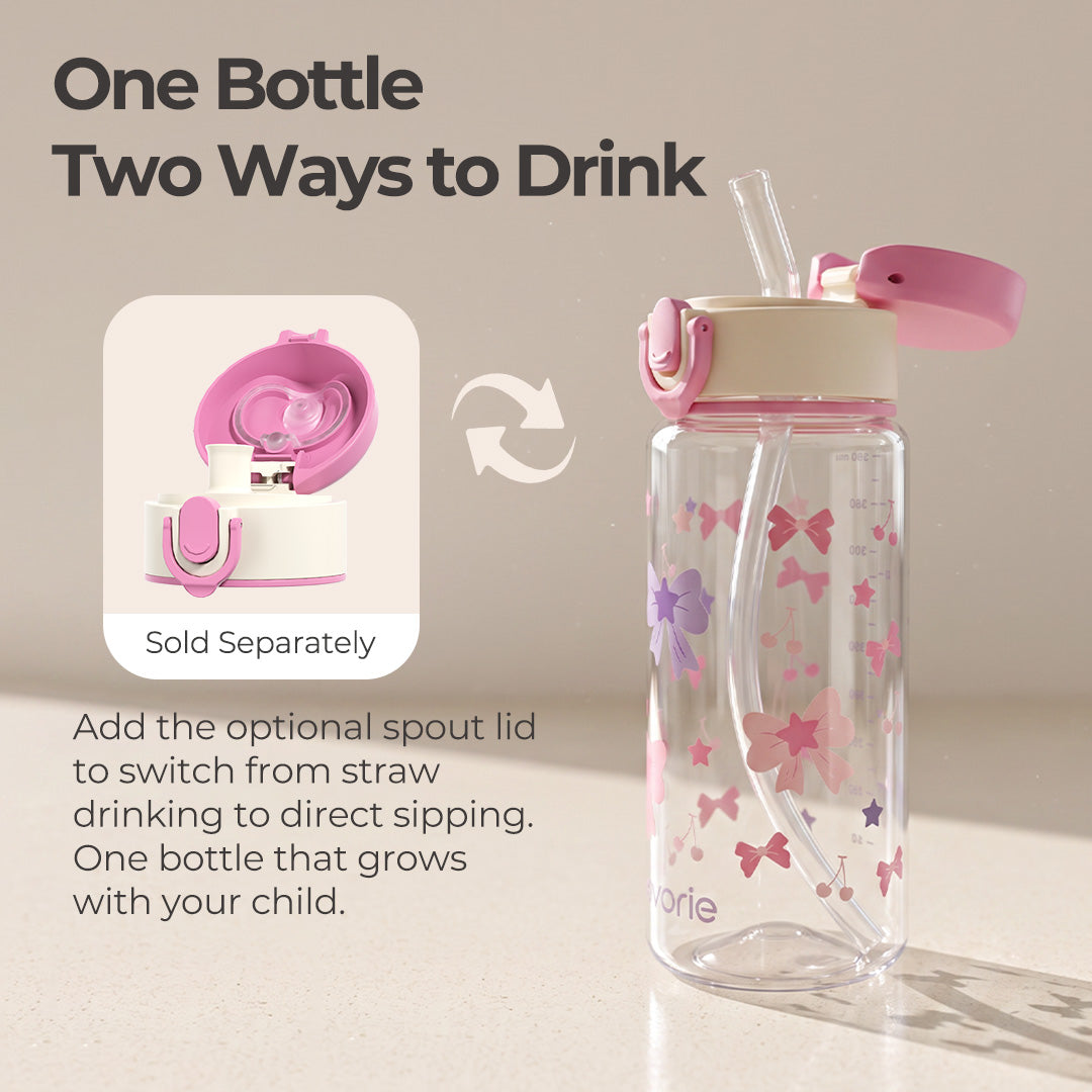 Botol Minum Anak Sedotan Evorie Tritan 380ml, Dinosaurus Hijau