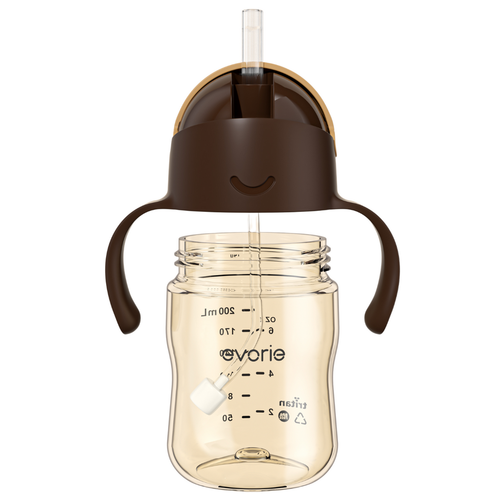 Evorie Tritan Baby 360 Straw Water Bottle Sippy Cup 200mL, Coffee (NEW)