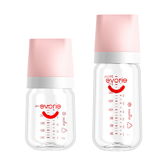 Evorie Tritan Wide-neck Baby Milk Feeding Bottle Starter Set 160mL+240mL, Pink