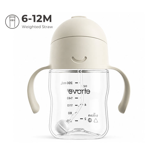 Evorie Tritan Botol Minum Sedotan Bayi 360 Sippy Cup 200mL, Cream Beige