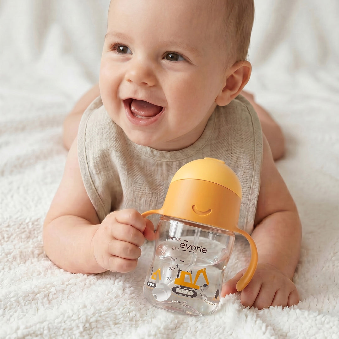 Evorie Tritan ขวดน้ำเด็กพร้อมหลอดดูด 360 องศา รุ่น Sippy Cup ขนาด 200 มล. สีส้ม