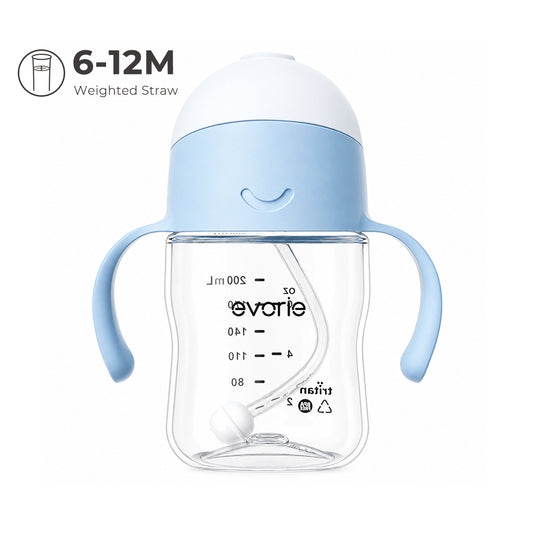 Botol Minum Sedotan Evorie Tritan Bayi 360 Gelas Sedotan 200mL, Bluemoon