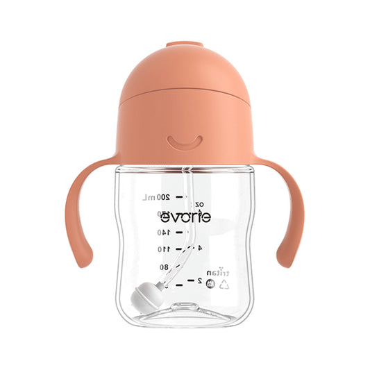 Evorie Tritan Baby 360 Straw Water Bottle Sippy Cup 200mL, Coral Pink