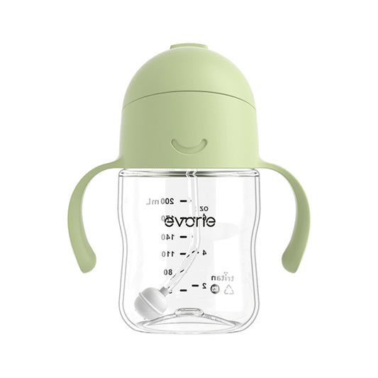 Evorie Tritan Baby 360 Straw Water Bottle Sippy Cup 200mL, Light Matcha