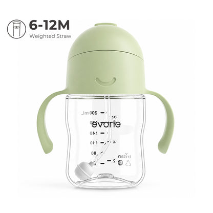 Evorie Tritan Baby 360 Straw Water Bottle Sippy Cup 200mL, Light Matcha