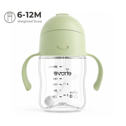 Evorie Tritan Botol Minum Sedotan Bayi 360 Gelas Sedotan 200mL, Matcha Muda