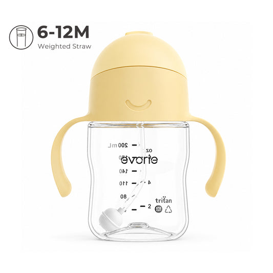 Evorie Botol Air Sedotan Bayi Tritan 360 Gelas Sippy 200mL, Kuning Lemon