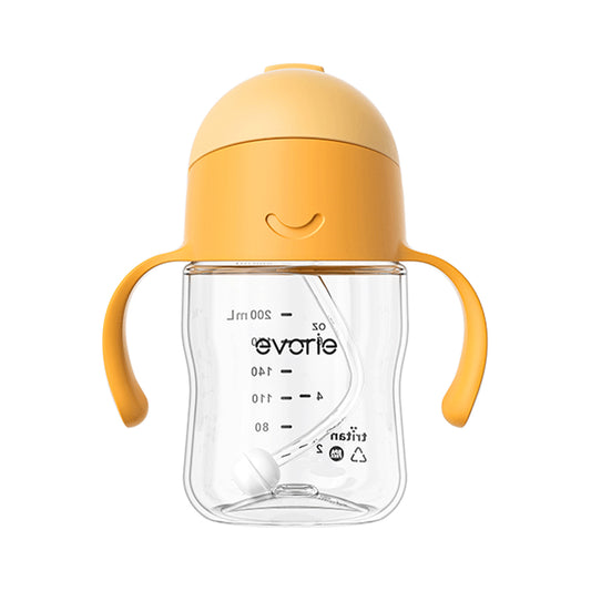 Evorie Tritan Baby 360 Straw Water Bottle Sippy Cup 200mL, Apricot