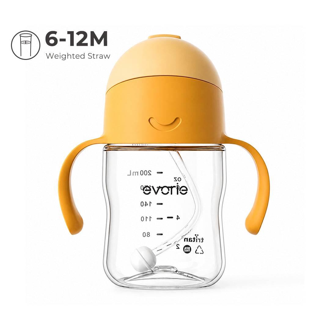 Evorie Tritan ขวดน้ำเด็กพร้อมหลอดดูด 360 องศา รุ่น Sippy Cup ขนาด 200 มล. สีส้ม