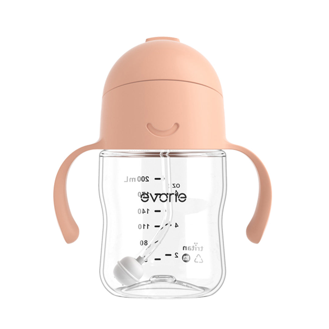 Evorie Tritan Baby 360 Straw Water Bottle Sippy Cup 200mL, Peach Pink