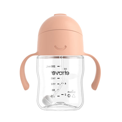 Evorie Tritan Baby 360 Straw Water Bottle Sippy Cup 200mL, Peach Pink