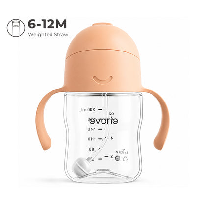 Evorie Bình nước ống hút 360 Tritan cho bé Evorie 200mL, Peach Pink
