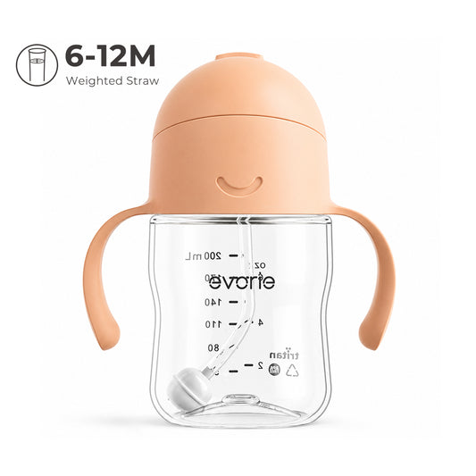 Botol Minum Sedotan Evorie Tritan Bayi 360 Sippy Cup 200ml, Merah Muda Persik