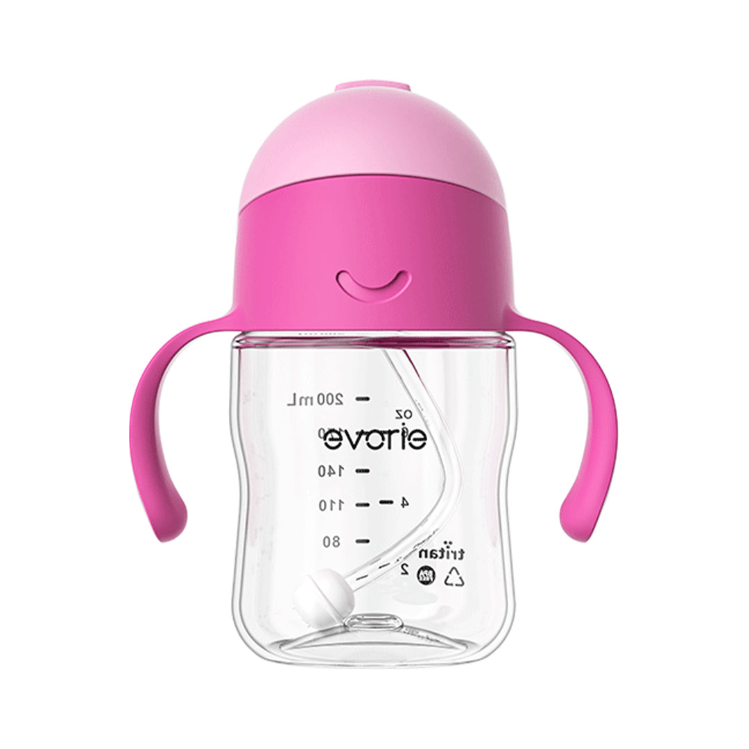 Evorie Tritan Baby 360 Straw Water Bottle Sippy Cup 200mL, Strawberry