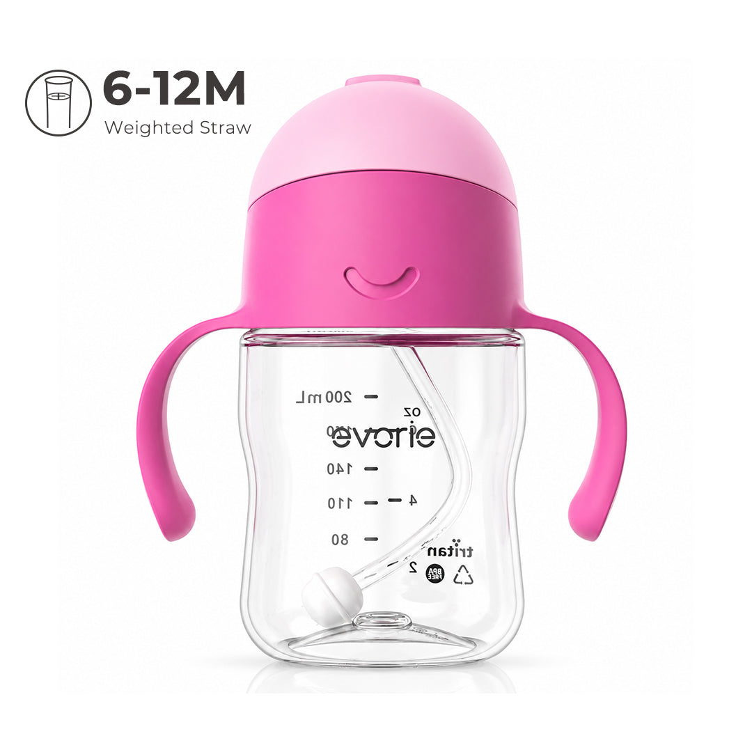 Evorie Tritan ขวดน้ำเด็กพร้อมหลอดดูด 360 องศา รุ่น Sippy Cup ขนาด 200 มล. สีชมพู