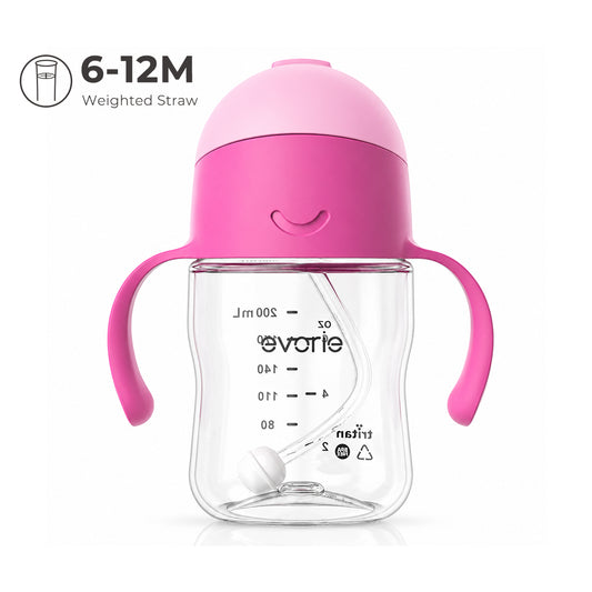 Evorie Tritan Baby 360 Botol Air Sedotan & Sippy Cup 200mL, Stroberi