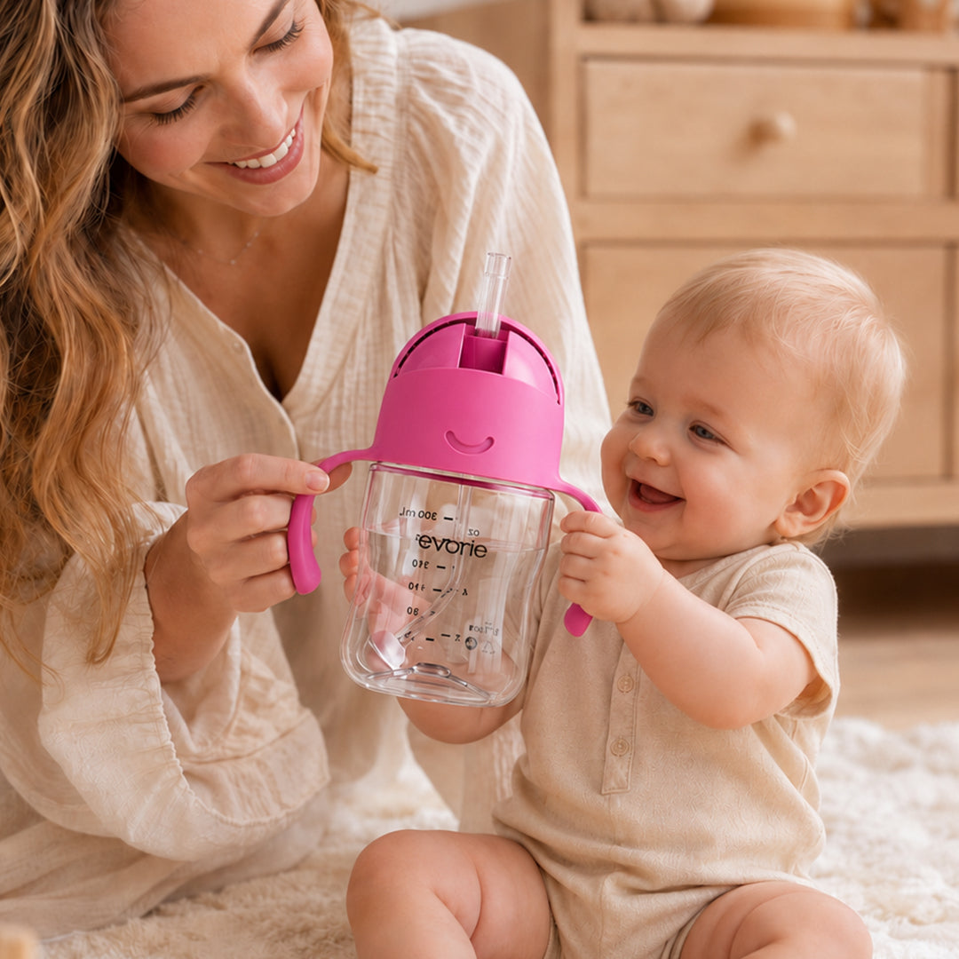 Evorie Tritan ขวดน้ำเด็กพร้อมหลอดดูด 360 องศา รุ่น Sippy Cup ขนาด 200 มล. สีชมพู
