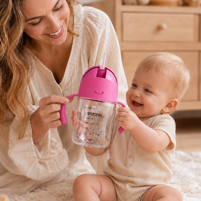 Evorie Tritan ขวดน้ำเด็กพร้อมหลอดดูด 360 องศา รุ่น Sippy Cup ขนาด 200 มล. สีชมพู