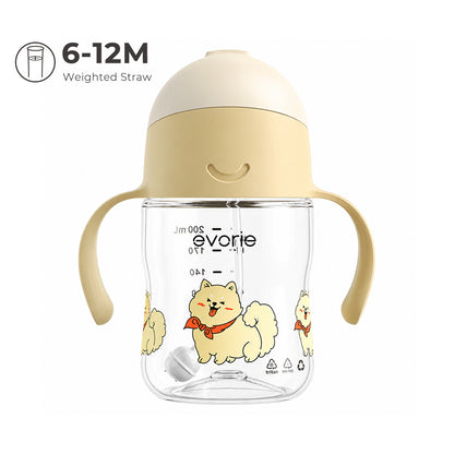 Evorie Tritan Baby 360 Straw Water Bottle Sippy Cup 200mL, Star Shiba