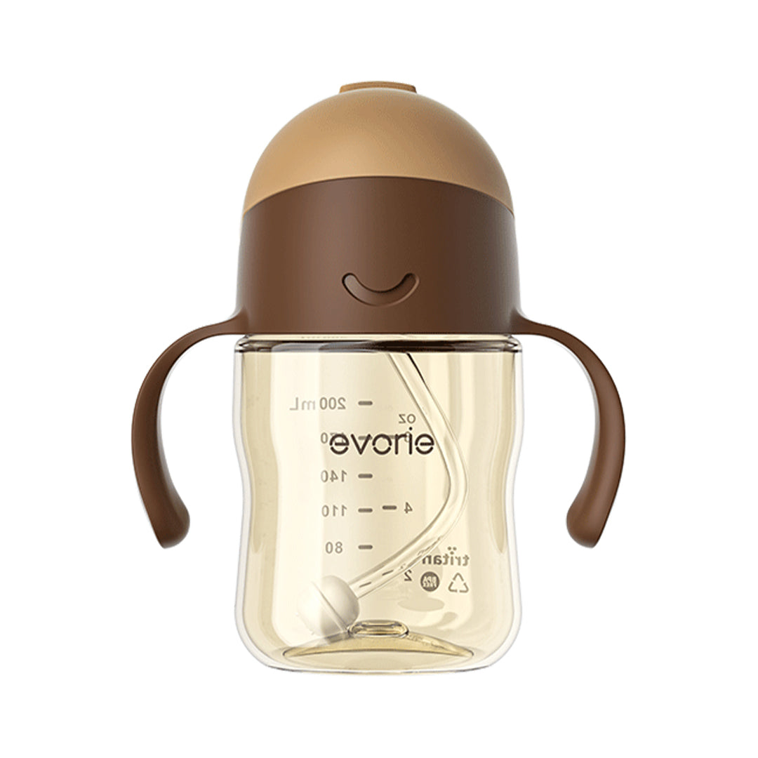 Evorie Tritan Baby 360 Straw Water Bottle Sippy Cup 200mL, Coffee