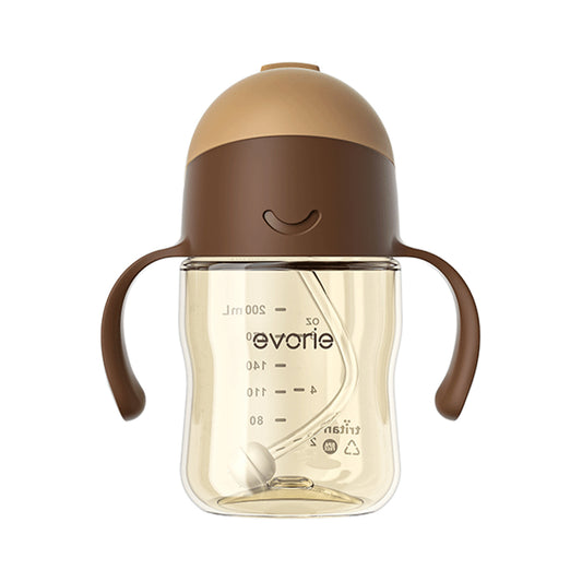 Evorie Tritan Baby 360 Straw Water Bottle Sippy Cup 200mL, Coffee
