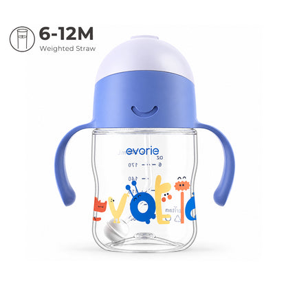 Botol Air Sedotan Bayi Evorie Tritan 360 Cangkir Minum 200mL, Penjelajah Biru