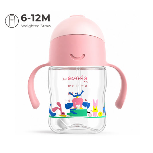 Botol Minum Sedotan Evorie Tritan Bayi 360 Gelas Sedotan 200mL, Pink Explorer